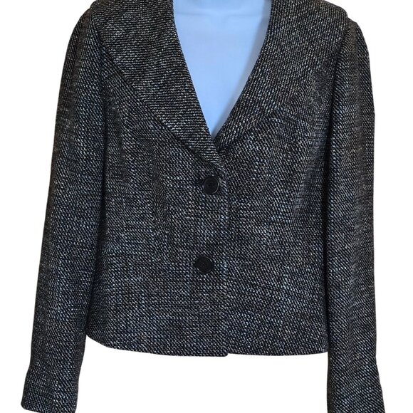 Tweed Button-Up Jacket wool blend Black White Textured classic Workwear capsule - Picture 1 of 5